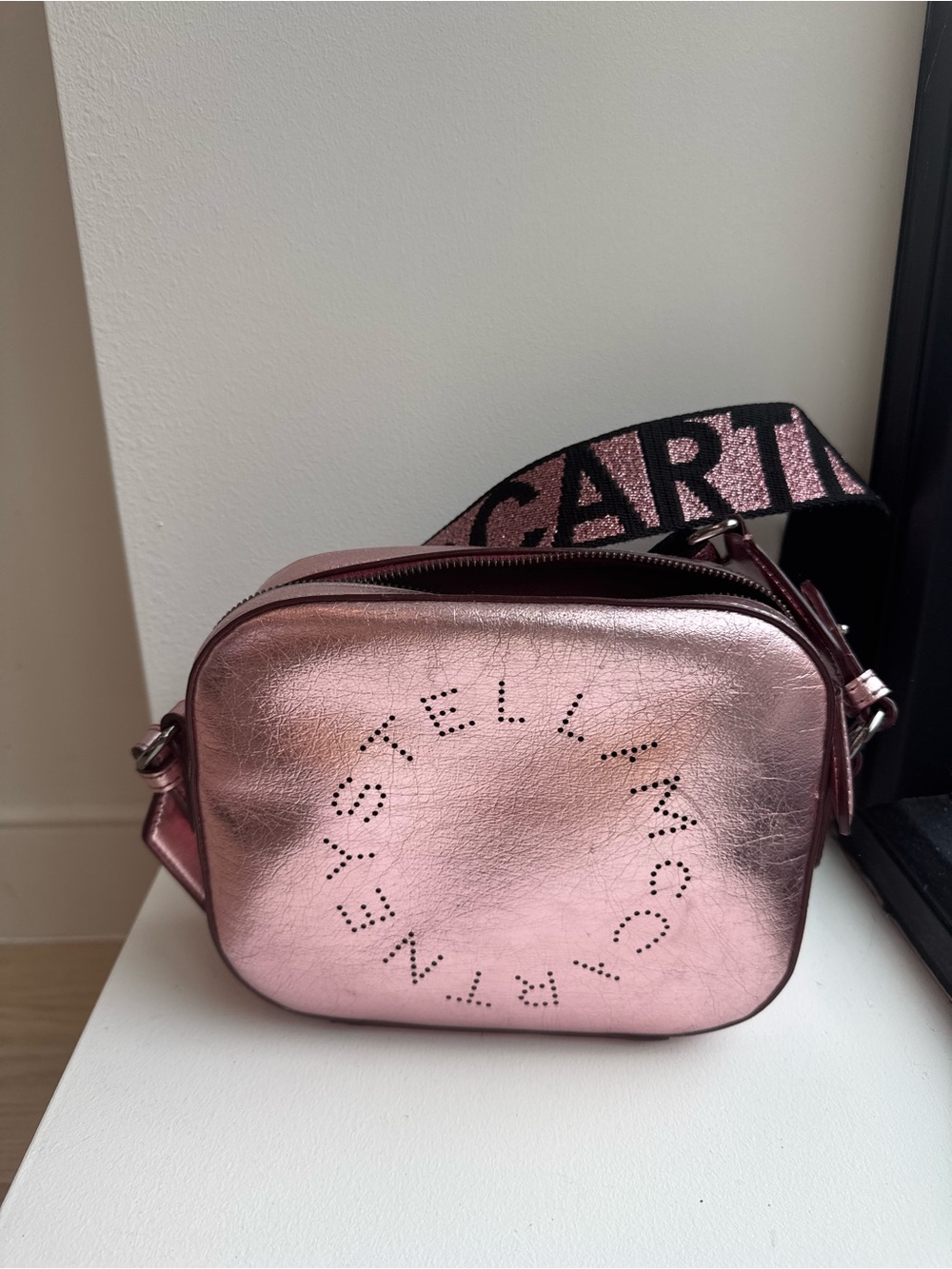 Stella McCartney Metallic Rose Pink Logo Crossbody